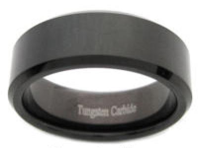 Men's Tungsten Carbide Black Beveled Comfort Fit Ring